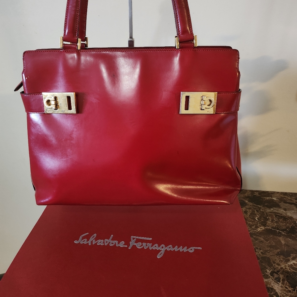 EUC Salvatore Ferragamo Patent Leather Satchel with Twilly